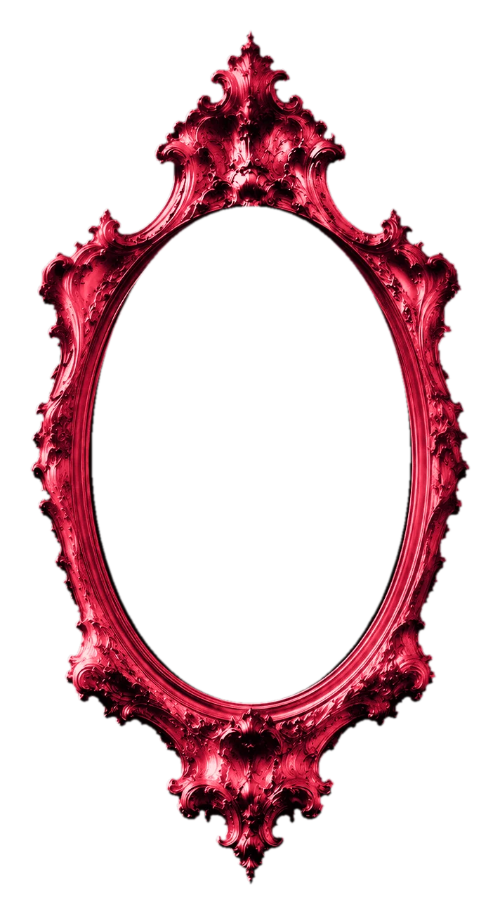 An ornate mirror in a frame of red light